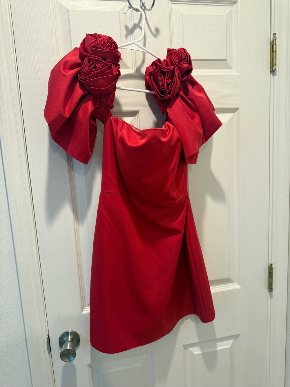 DO+BE Red Mini Dress with Rosette Shoulder Accents